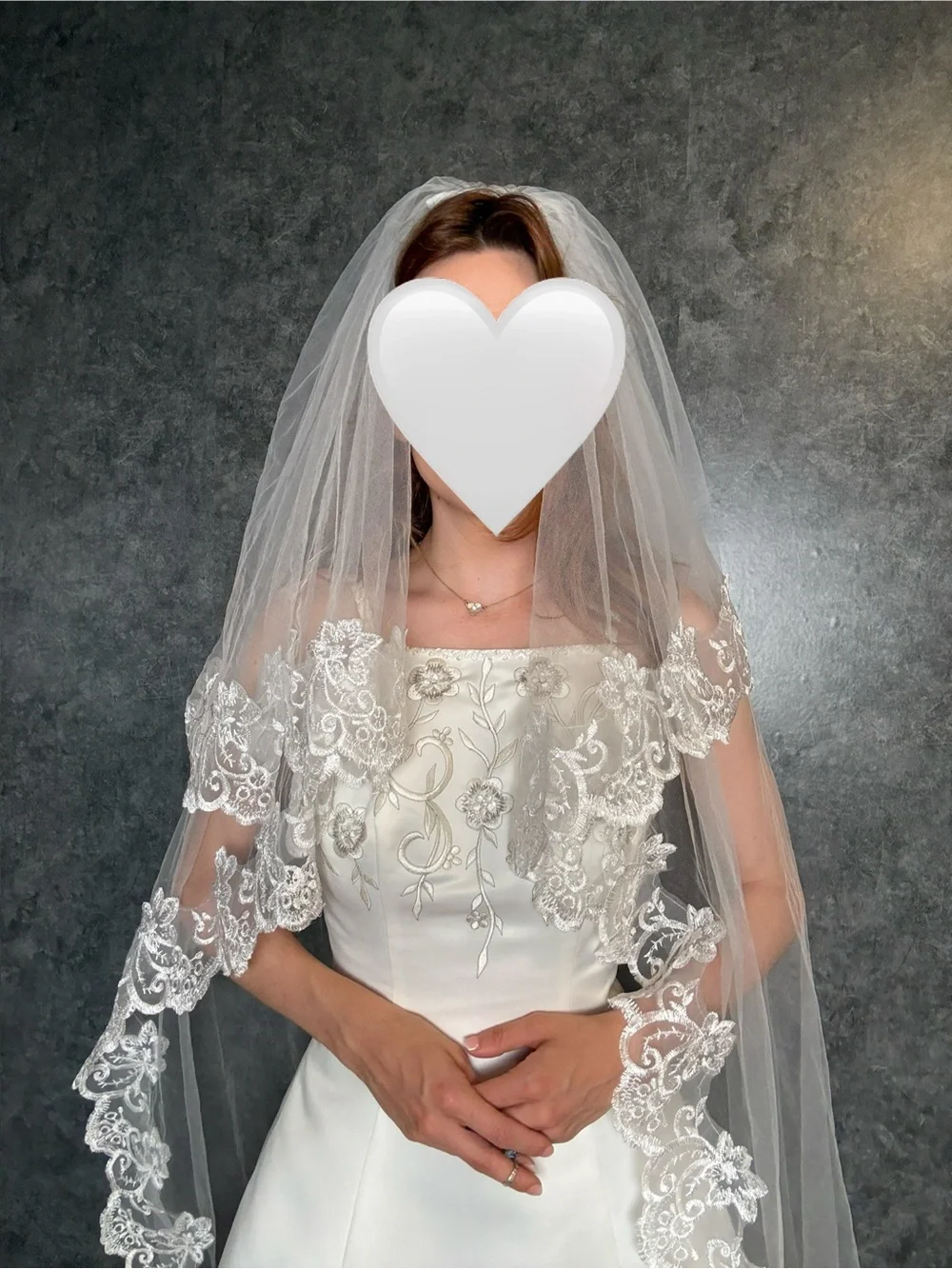 Cathedral Length Lace Wedding Veil with Blusher